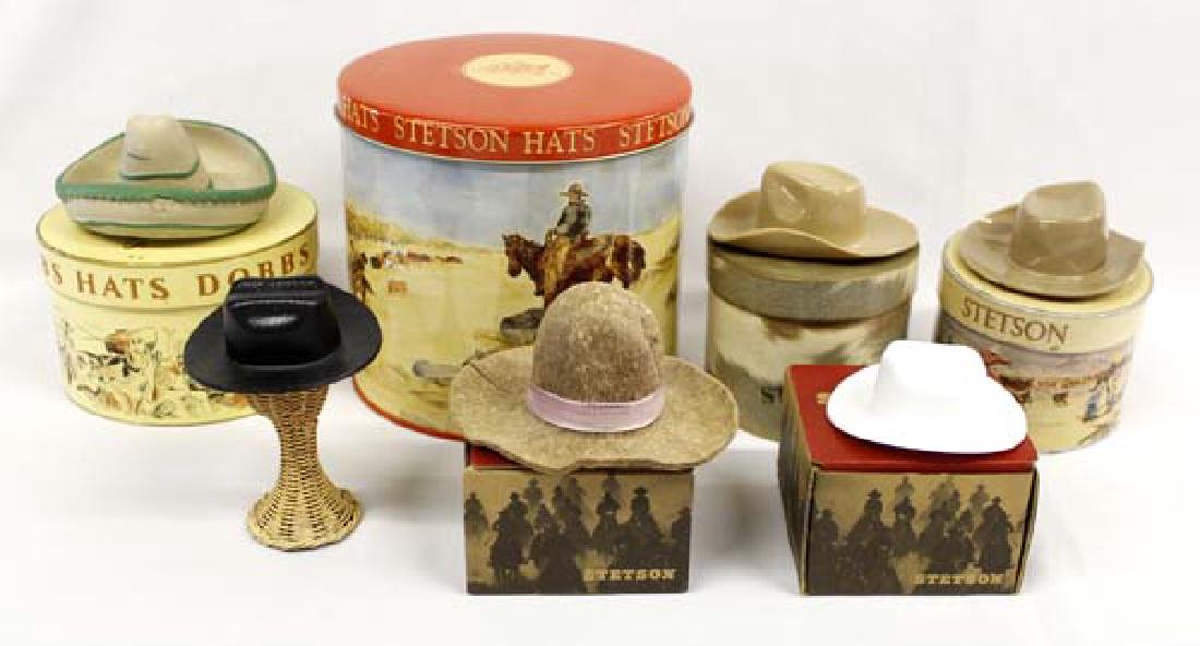 Collection of Stetson Miniature Hats and Tin