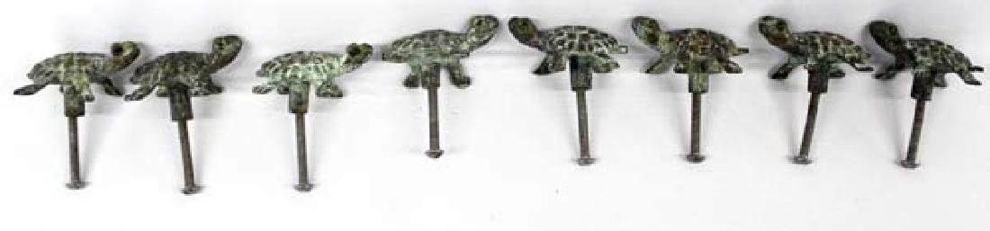 Mexican Cast Iron Turtle Drawer Pulls: Hummert Estate: Mexican Cast Iron Turtle Drawer Pulls (Handles), have green glass eyes and measure 3''L, 8 total