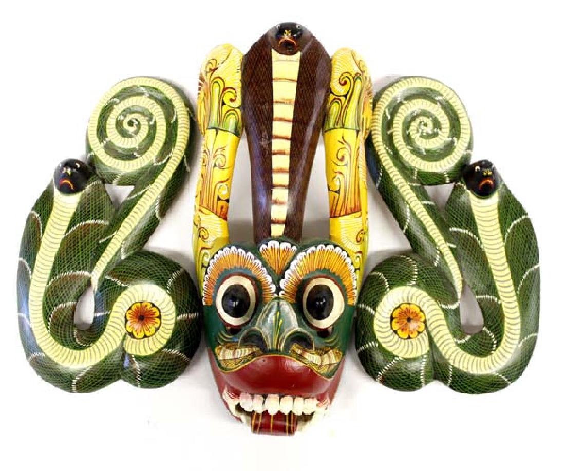 Balinese Carved Wood Cobra Demon Mask: Balinese Carved Wood Cobra Demon Mask, measures 10'' x 14'', beautiful colors