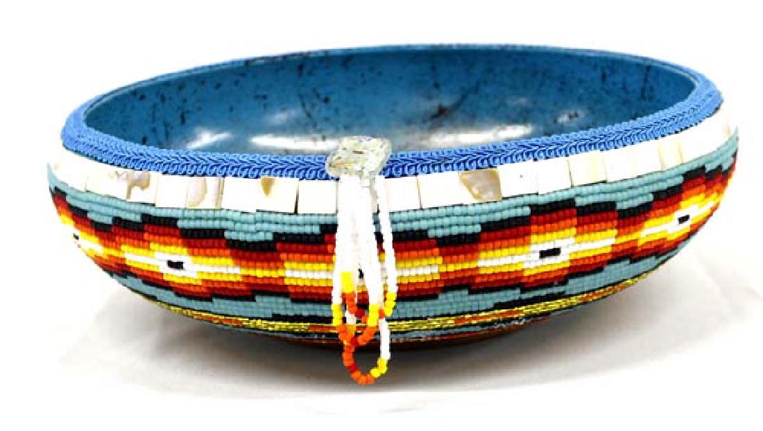 Beautiful Hand Beaded Wood Bowl by Kills Thunder (1 of 5)