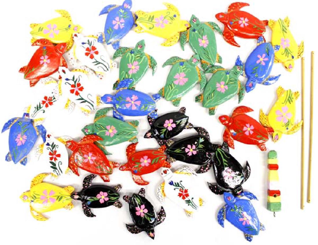Indonesian Carved Wood Turtle Ornaments: Hummert Estate: Indonesian Carved Wood Turtle Ornaments, hand painted lacquered wood, beautiful colors, largest measures 3.5'' x 4''