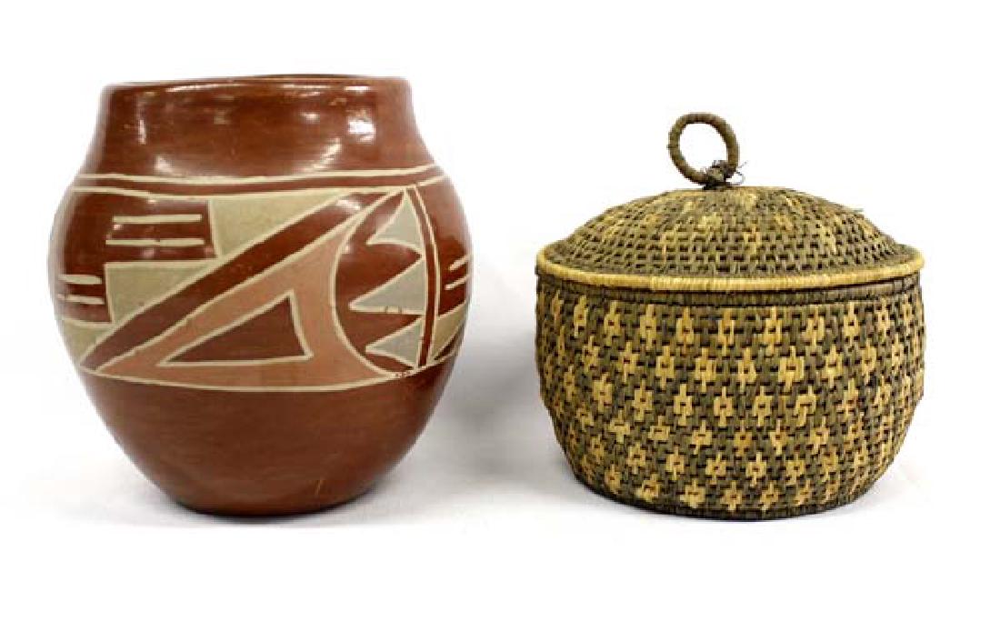 Santa Clara Pottery Jar & Washoe Basket (1 of 6)