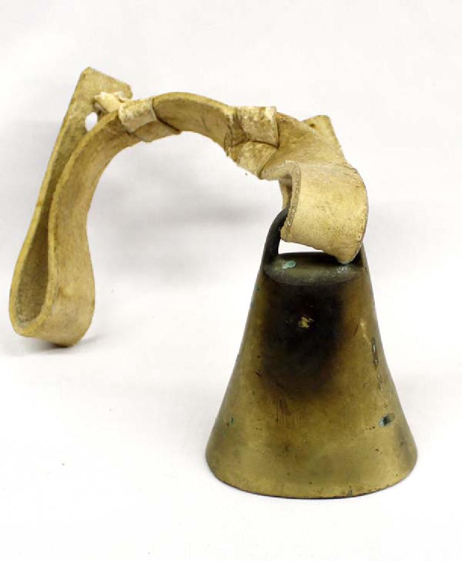 Large Heavy Brass Cow Bell on Leather Strap (1 of 2)