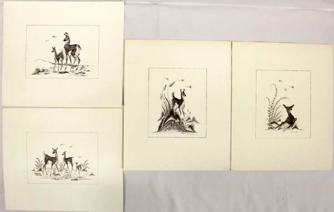 4 Native American Pottawatomie Woody Crumbo Prints: 4 Native American Pottawatomie Woody Crumbo Prints, visual measures 8''L x 5.75''W, FYI: ''Woodrow Wilson ''Woody'' Crumbo (January 21, 1912-April 4, 1989) (Pottawatomie) was an artist, Native America