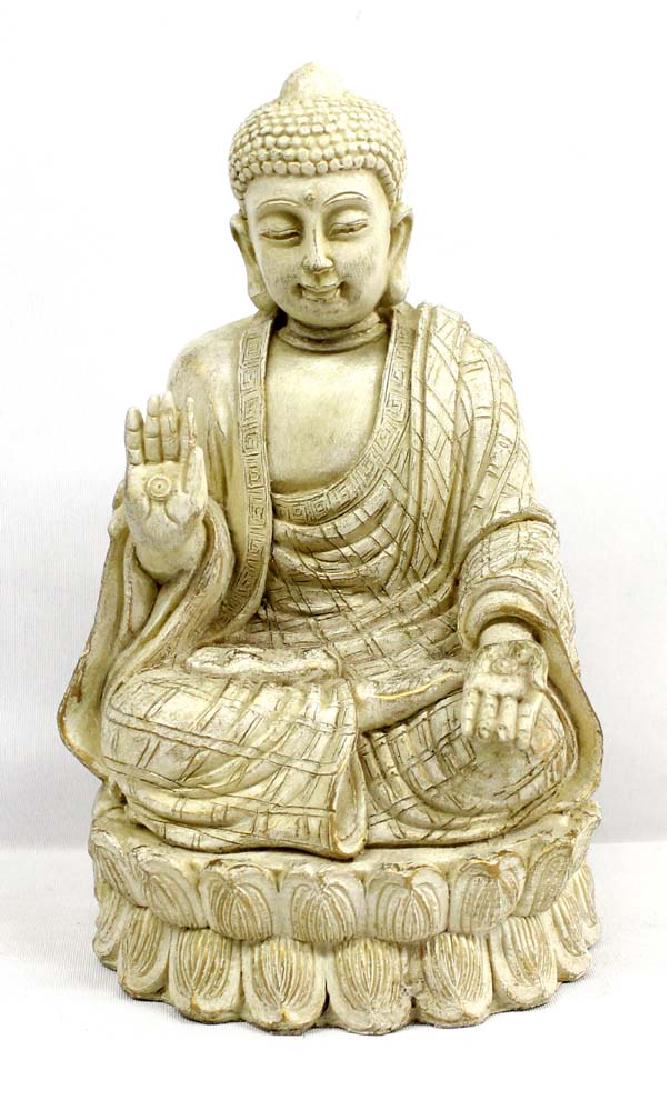 The Enlightened One Buddha Figure: Hummert Estate: The Enlightened One Buddha carving, sitting on Lotus Blossom Throne, measures 9'' x 5'' x 5''