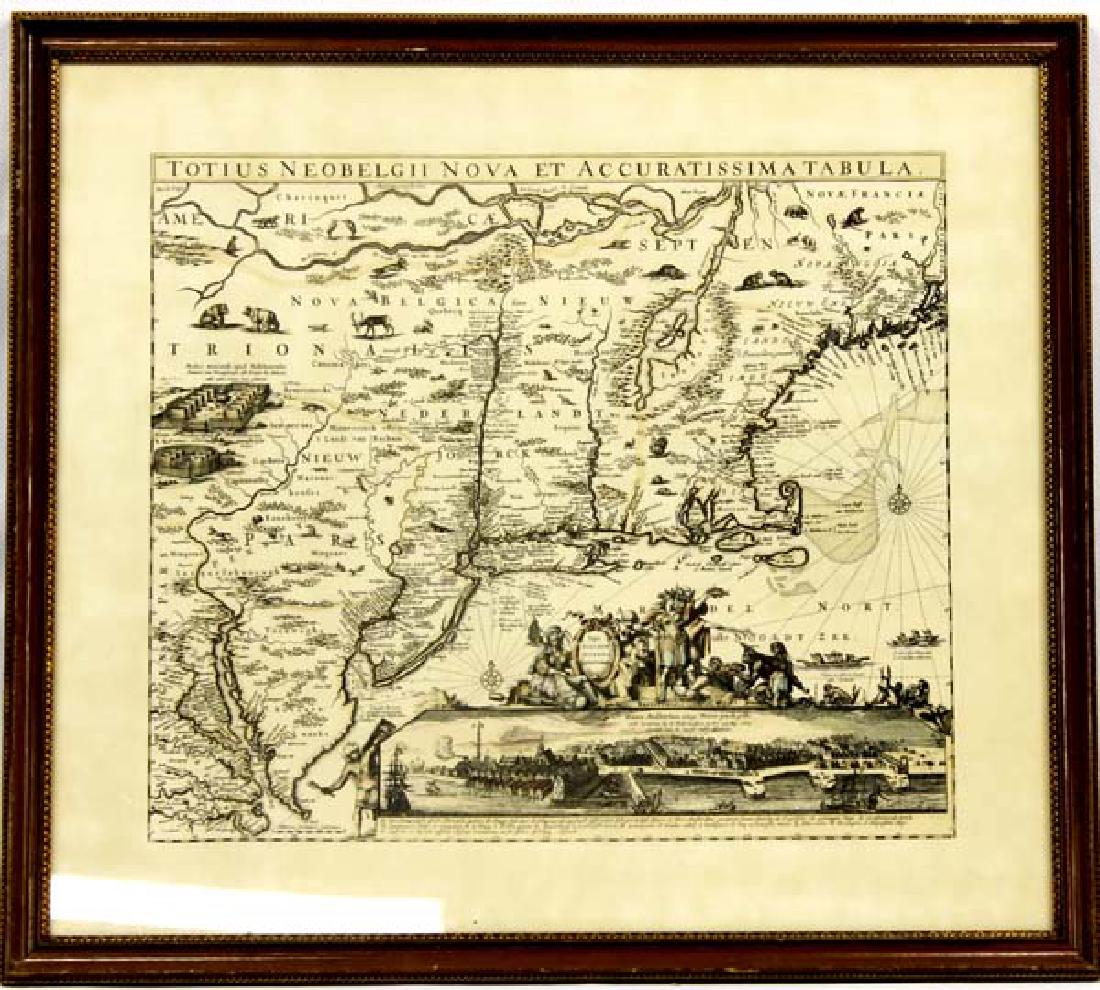 Antique Framed Map of New Amsterdam