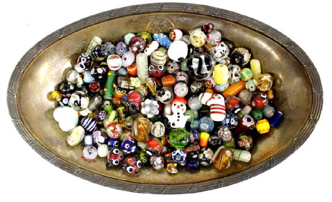 Large Collection of Glass Beads in Metal Tray (1 of 4)