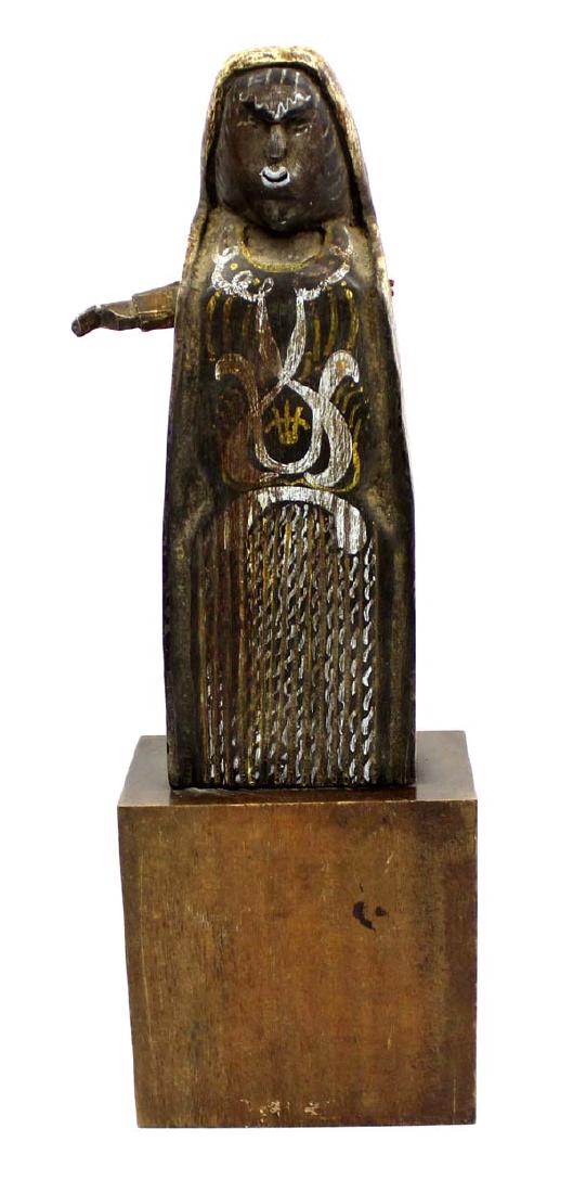 Antique New Mexico Carved Wood Santo: Antique New Mexico Carved Wood Santo, measures 3'' x 5'' x 15'', missing left arm