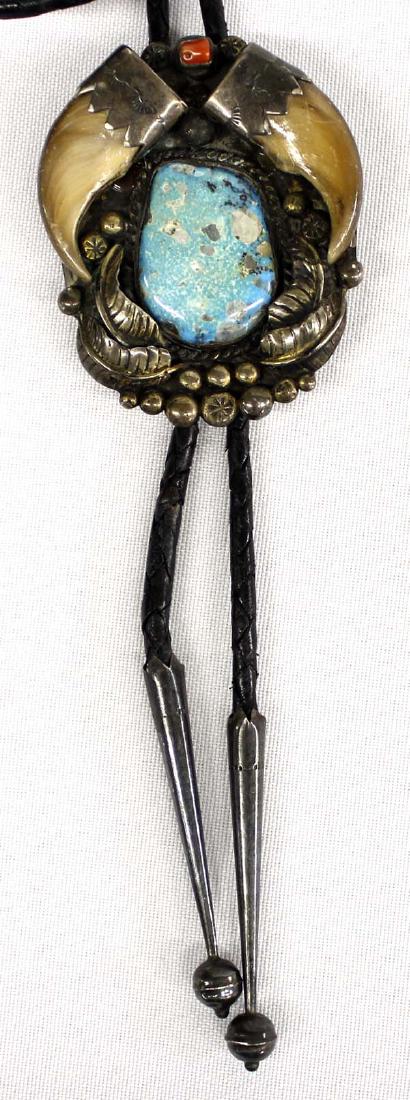 Vintage Navajo Sterling Turquoise Bolo Tie (1 of 2)