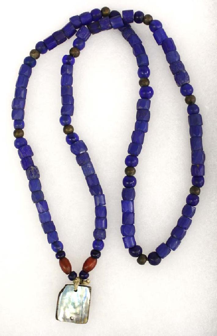 19th Century Russian Faceted Cobalt Trade Beads: Antique 19th Century Russian Faceted Cobalt & Hudson Bay Trade Beads Trade Beads, c. 1820, measures 33''L end to end and abalone pendant measures 1'' x 7/8'', purchased in 2003 at Auction