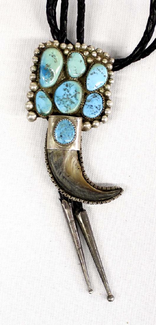 Navajo Old Pawn Sterling Turquoise Bolo Tie (1 of 2)