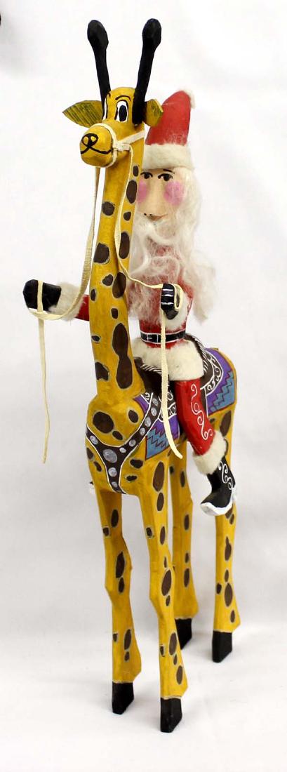 Navajo Folk Art Santa Riding Giraffe Carving, Buck (1 of 4)
