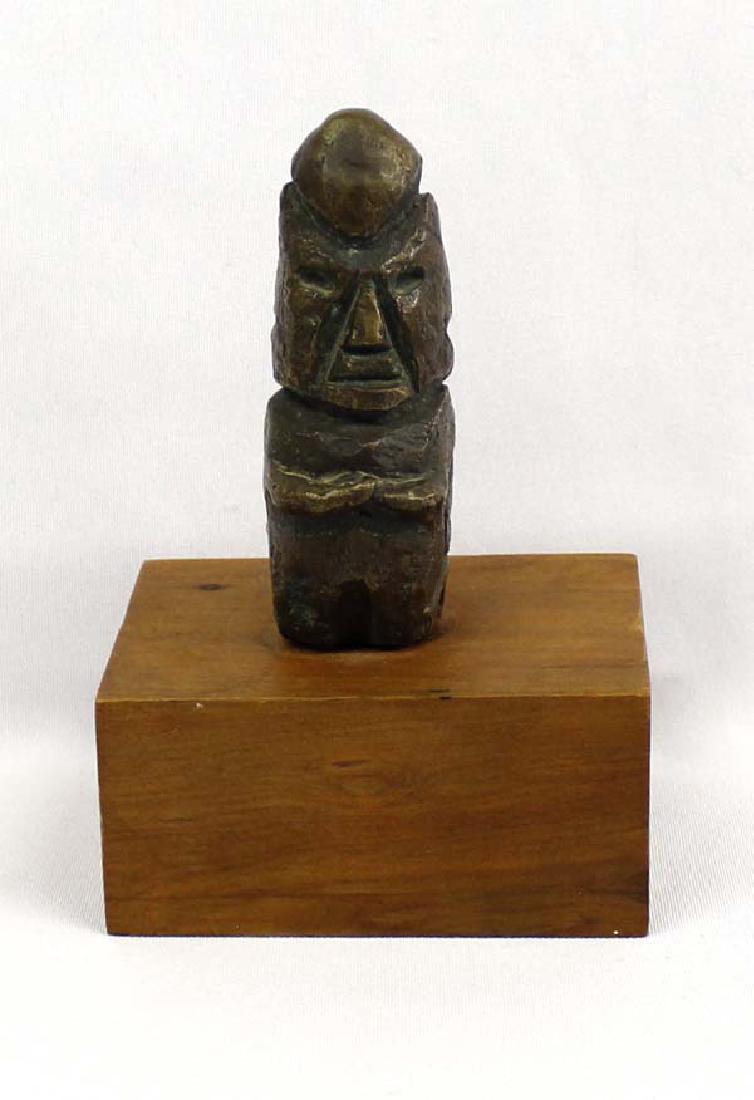 Polynesian Bronze Double Sided Tiki God: Arrington Estate: Polynesian Bronze Double Sided Tiki God on wood base, bronze measures 2'' x 4''