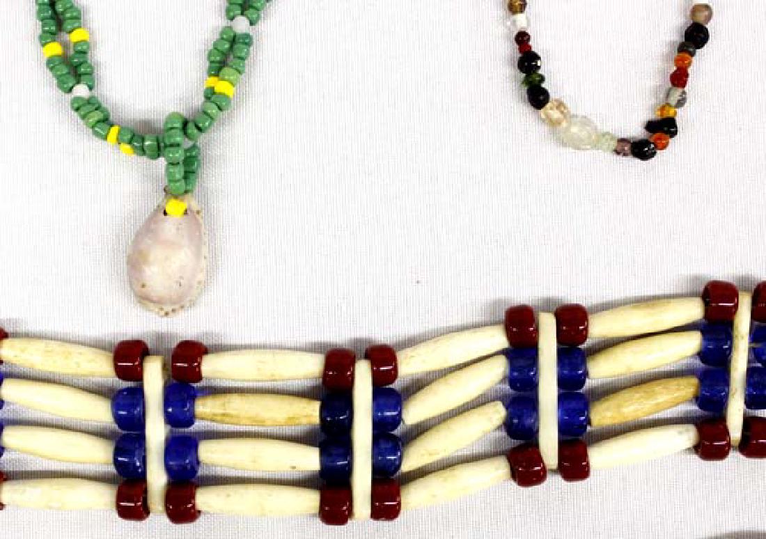 3 Native American Sioux Necklaces: 3 Native American Sioux Necklaces, the 2 beaded pieces are by Joseph Little Wolf, the hare pipe bone choker measures 43''L end to end x 1.5''W