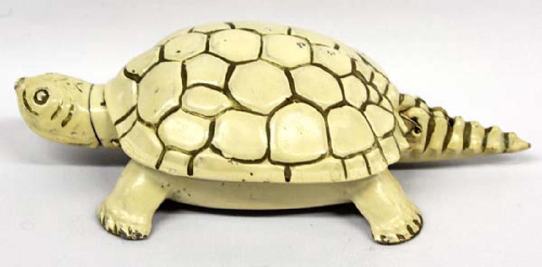 1950's Cast Aluminum Flip Top Turtle Ashtray: Hummert Estate: ''Vintage Metal Turtle Ashtray - Cast Aluminum - Circa 1955 - Flip Top with Removable Tray, in the shape of a Turtle. Marked, ''Patent Pending'' on the bottom. The top shell flips back