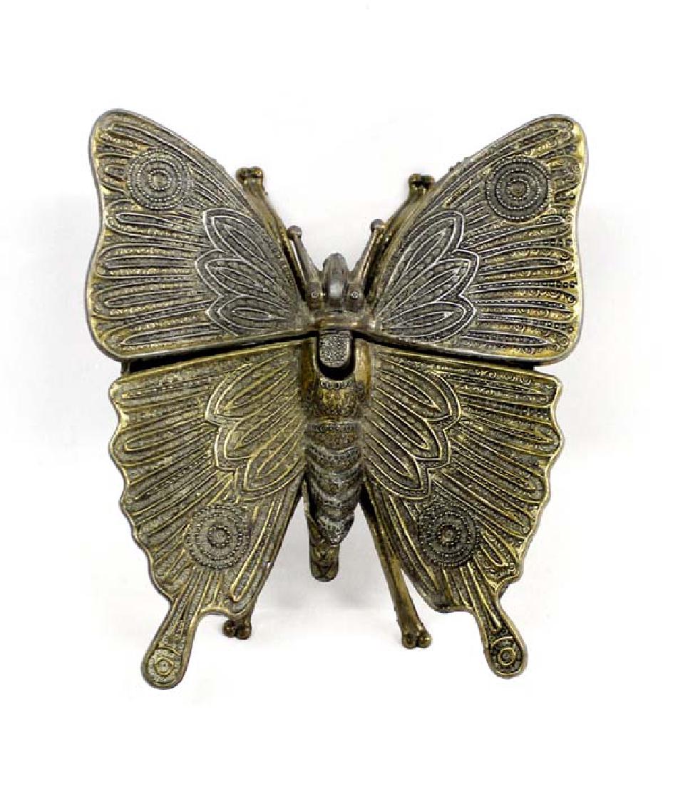 Vintage Italian Brass Butterfly Trinket Box: Arrington Estate: Vintage Brass Butterfly, measures 6'' x 7'', the back wings are hinged and open up to a compartment for trinkets