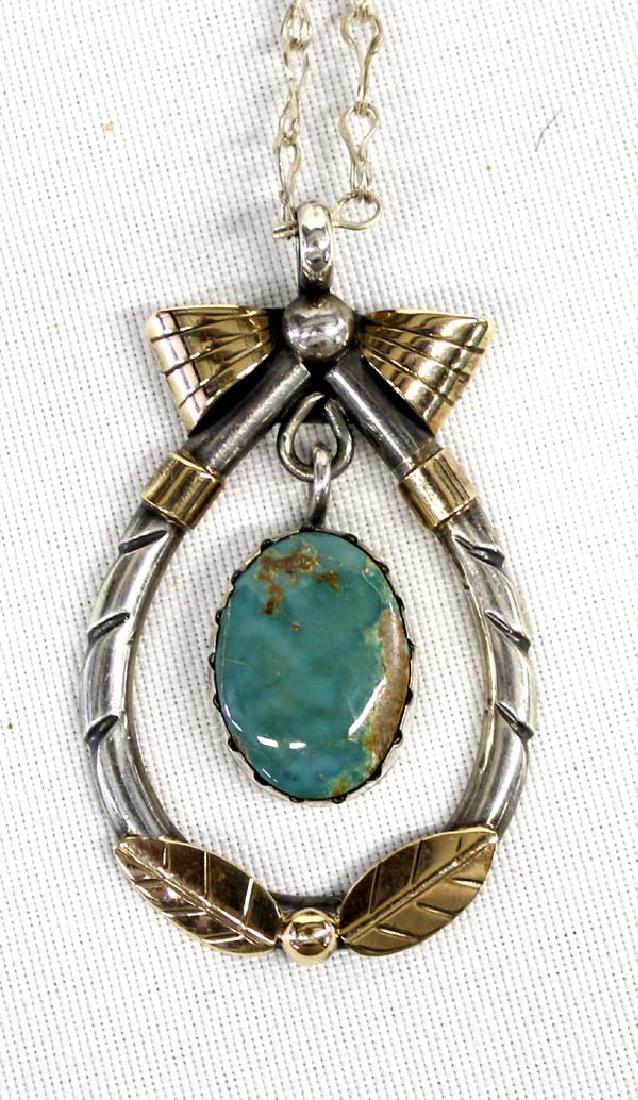 Navajo Silver Gold Fox Turquoise Pendant Necklace (1 of 3)