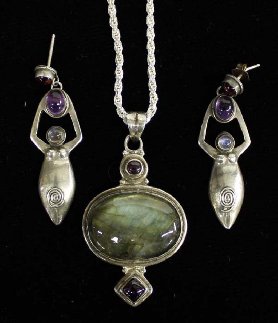 Sterling Labradorite Pendant Necklace & Earrings (1 of 4)