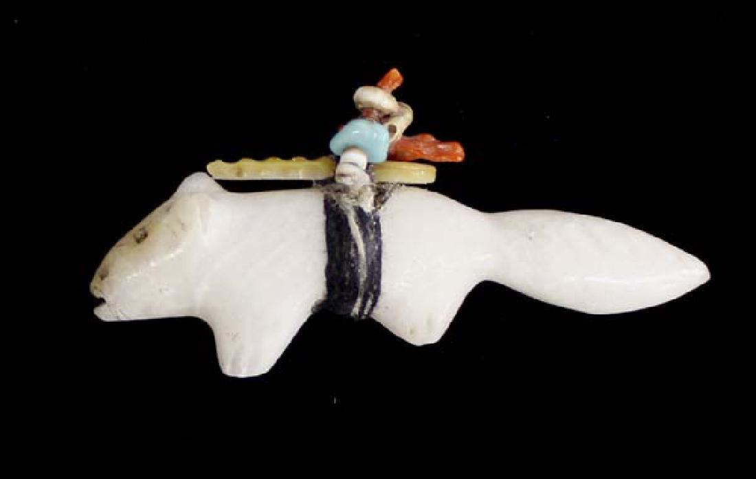 Vintage Zuni Fox Fetish by Edna Leki: Antique/Vintage Native American Zuni Fox Fetish by Edna Leki (1924-2003), measures 2.5''L x 1''H x .5''W, turquoise-gold lip shell-coral-shell heishi spirit pack, FYI: ''Edna Leki is believed to have