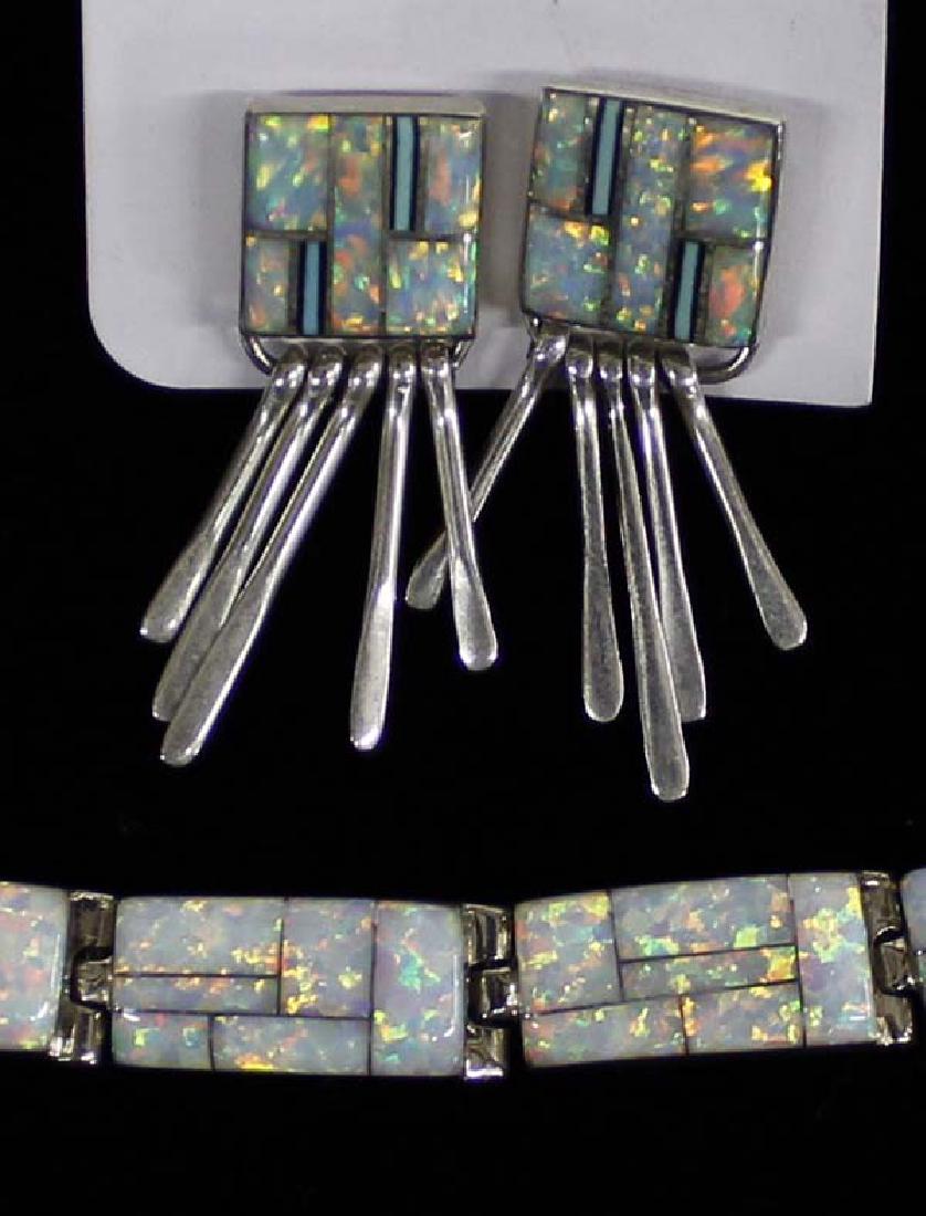 Navajo Sterling Opal Bracelet and Earrings (1 of 3)
