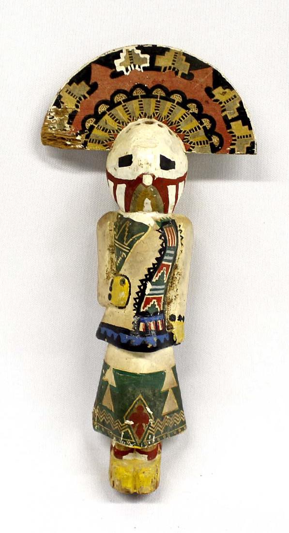 Vintage Native American Mexican Pascola Wood Doll: Unusual Antique/Vintage Mexican Yaqui Pascola Carved Wood Doll, measures 7.75''L x 4''W x 1.25''Deep, hand painted, damage to right side of headdress, there are drilled holes in the top of the headdre