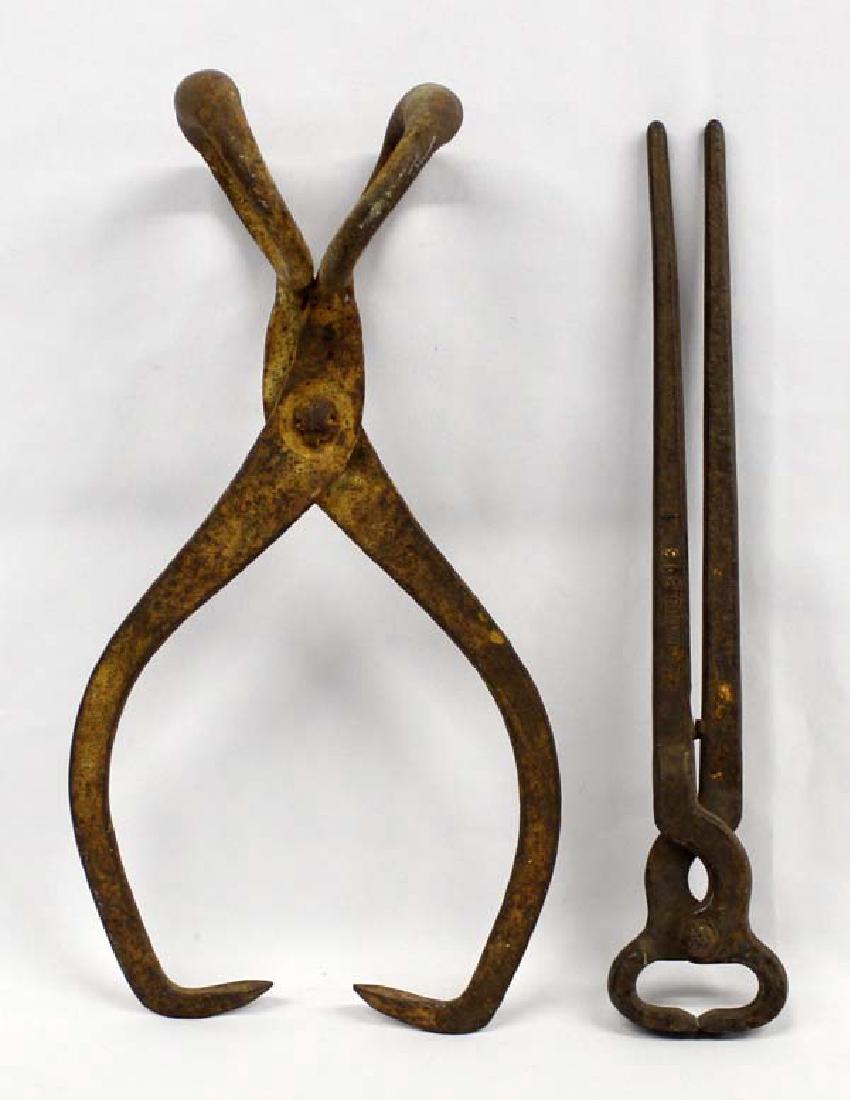 Antique DASCO Forge Tongs and Ice Block Tongs: Antique DASCO Forge Tongs and Ice Block Tongs, rustic turn of the century, longest measures 14''L