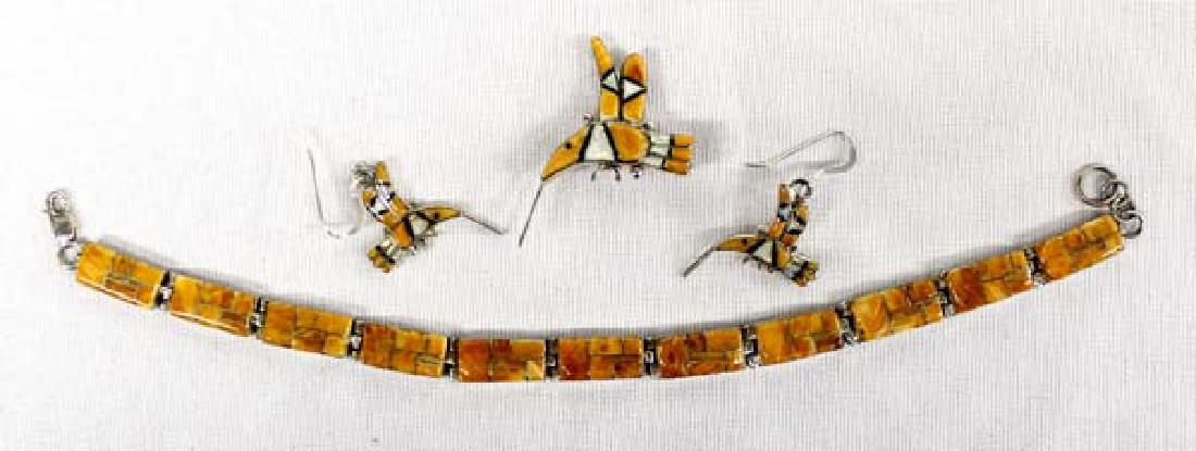 Silver & Orange Shell Bracelet, Earrings, & Pin (1 of 4)