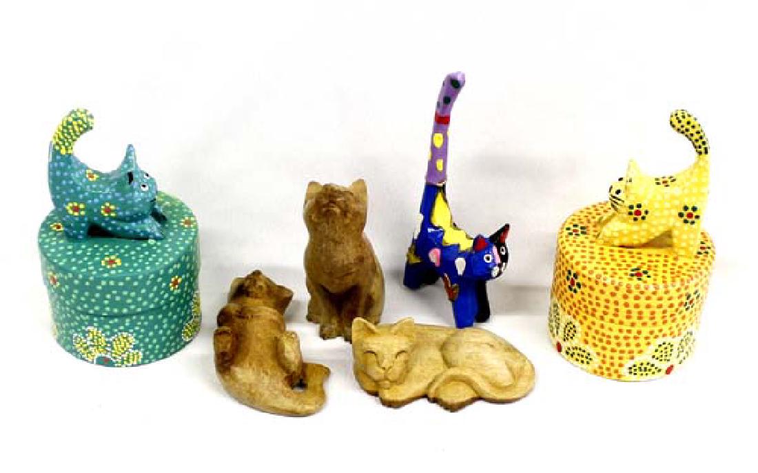 Collection of Indonesian Carved Wood Cats (1 of 3)