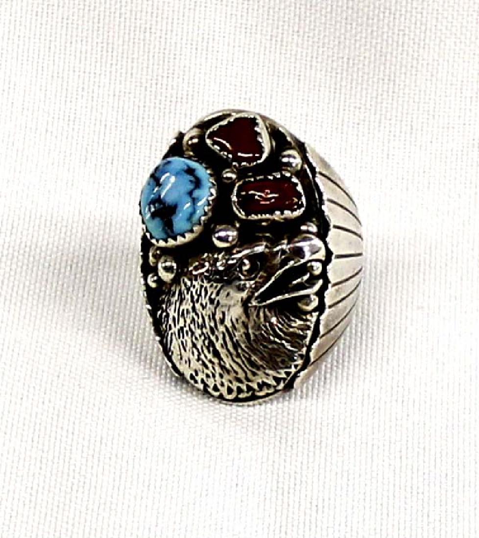 Navajo Silver Turquoise & Coral Eagle Ring, 10.75 (1 of 4)
