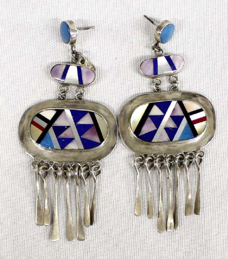 Native American Zuni Sterling Inlay Earrings (1 of 2)