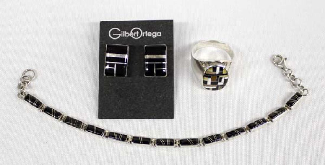 Sterling Silver & Onyx Ring, Earrings, & Bracelet (1 of 8)