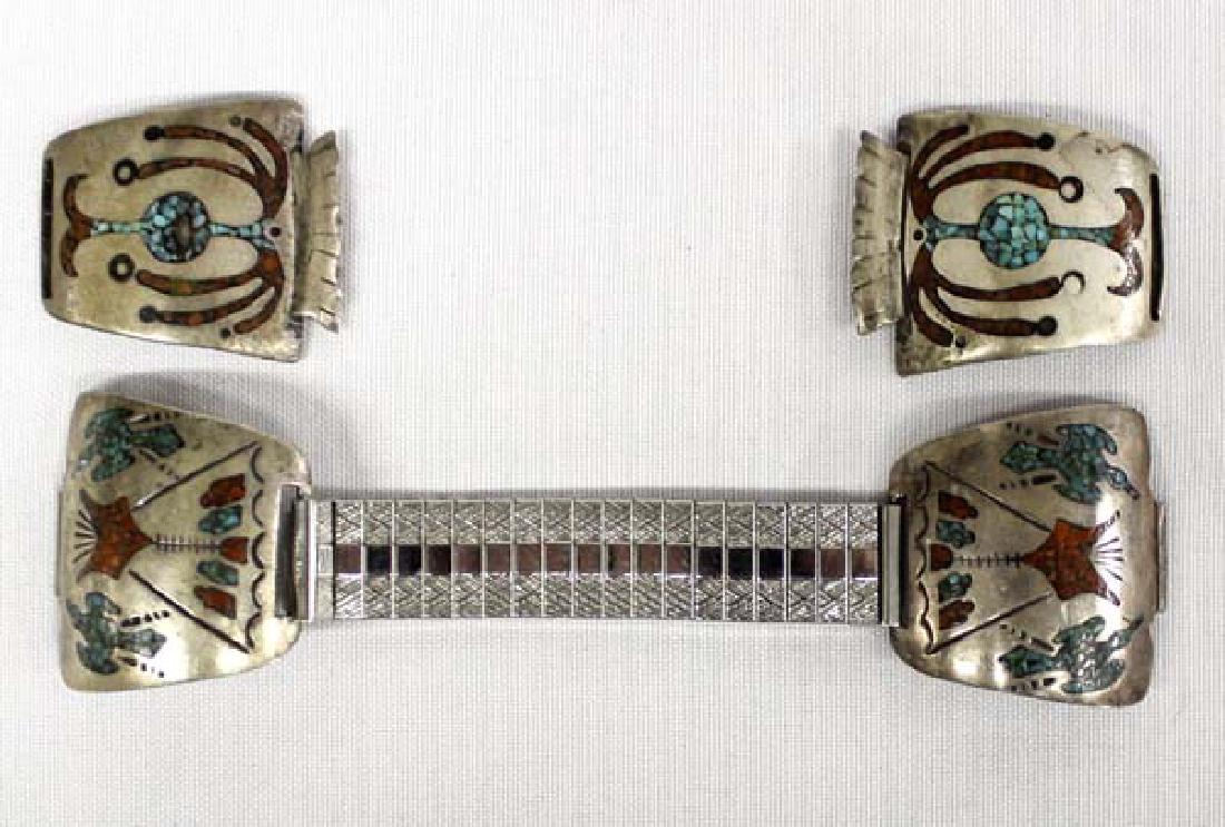 2 Navajo Old Pawn Sterling & Chip Inlay Watch Tips (1 of 3)