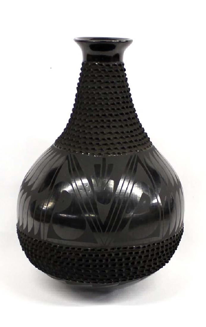 Mata Ortiz Black on Black Pottery Jar by J. Gaona (1 of 5)