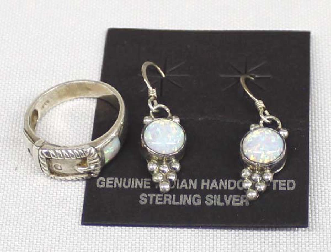 Sterling Silver and Opal Earrings and Ring (1 of 2)