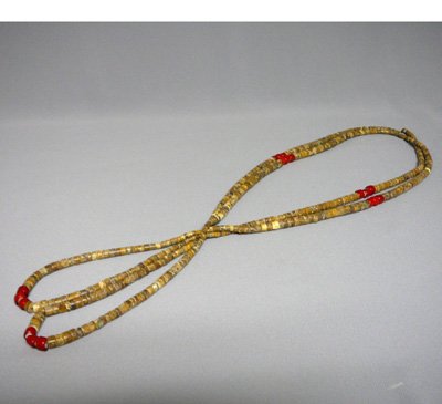 Santo Domingo Pipestone & Red Bead Necklace 27'': Santo Domingo Pipestone & Red Bead Necklace. Measures 27''. SHI $15.