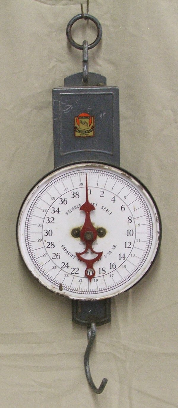 Antique Pelouze Dairy Scale 18'' Long: Pelouze Dairy Scale 18'' Long, Not Working. SHI $30.