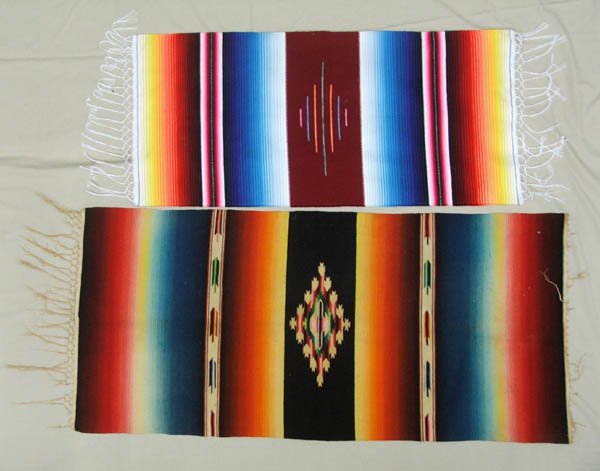 2 Mexican Table Runners 44''x18.5'', 4l''x15'': 2 Mexican Table Runners, 44''x18.5'', 4l''x15''. SHI $20.