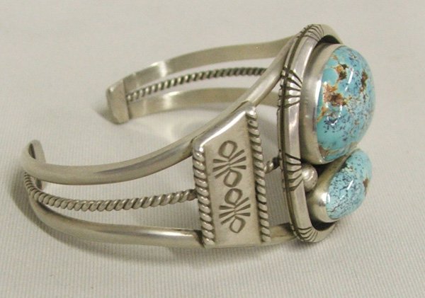 Navajo Sterling Turquoise Bracelet By Begay 6.5x1: Navajo Sterling Turquoise Bracelet By Begay. Hallmarked ''EB'' for Edison Begay. Measures 6.5'' x 1''. SHI $15.