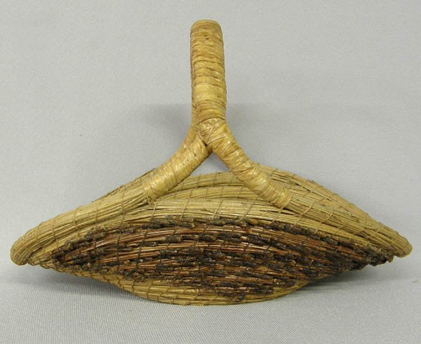 Iroquois Pine Needle Basket 6x9'': Iroquois Pine Needle Basket. Measures approx. 6'' x 9''. SHI $20.