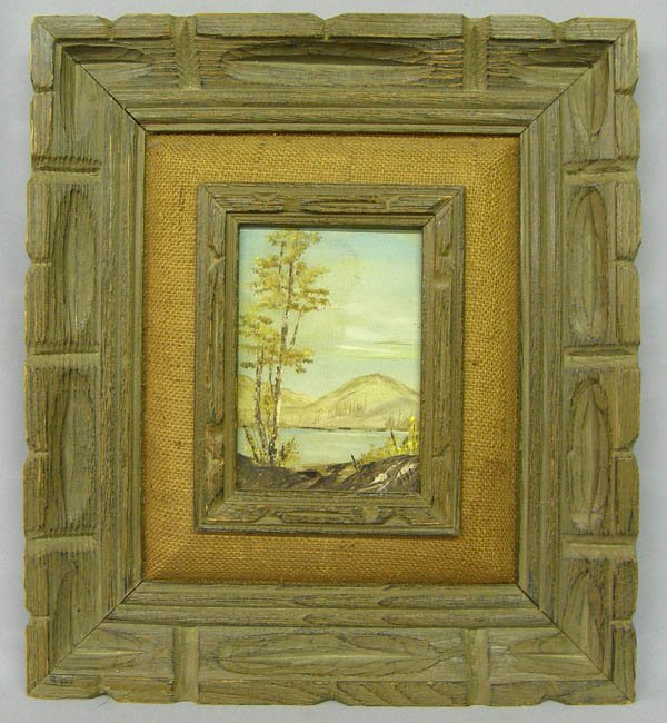 Original Oil Painting in Wood Frame Visual 6x4: Original Oil Painting in Wood & Burlap Frame, visual measures 6.5''x4.5''. SHI $35.