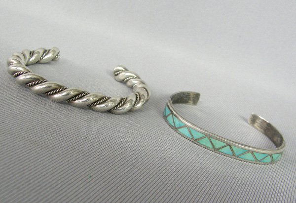 2 Navajo & Zuni Bracelets 4 3/4'' & 6 3/8'': 2 Navajo & Zuni Bracelets 4 3/4'' & 6 3/8''. SHI $15.