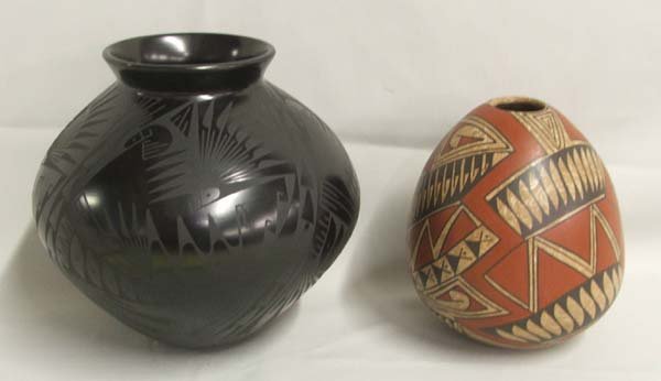 2 Mata Ortiz Pottery Signed By Artist 7'' x 7'': 2 Mata Ortiz Pottery Signed By Artist 7'' x 7''. Artists Oscar Quezada & Manuel Mora Tena. SHI $30.