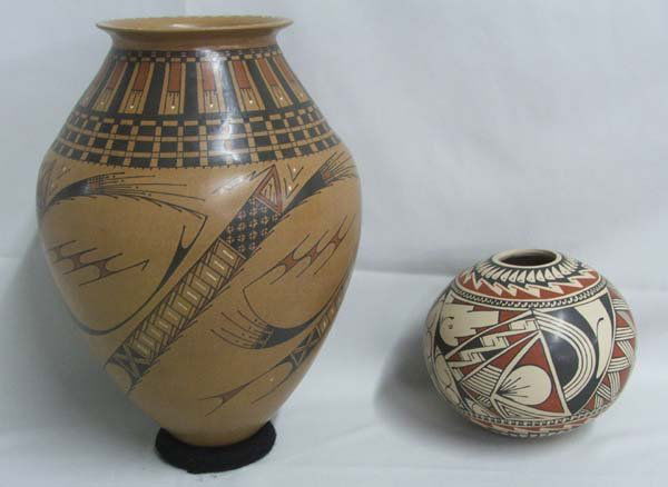 2 Mata Ortiz Pottery Signed Largest 11'' x 8'': 2 Mata Ortiz Pottery Signed Largest 11'' x 8''. Signed Romon Villa & Rosy Mara. SHI $30.