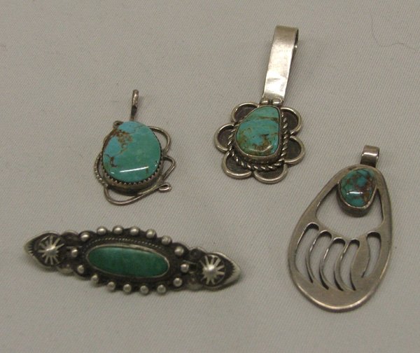 4 Navajo Silver & Turquoise Pins 2''