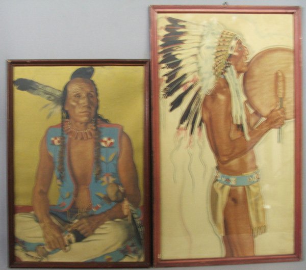 2 Vintage Framed Indian Pictures 22.5 x 12.5''