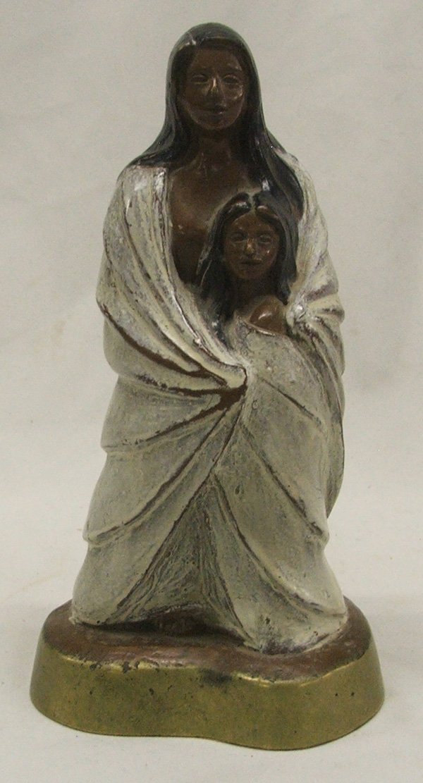 Indian Mother with Child Bronze Statue 8''