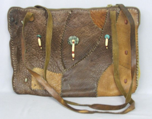 Vintage Leather Beaded Document Bag 11.5 x 16.5''