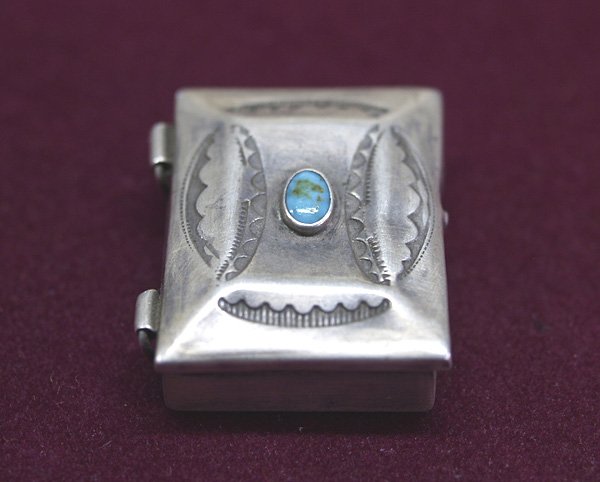 Navajo Sterling & Turquoise Pill Box 1'': Navajo Sterling & Turquoise Pill Box 1''. SHI $15.