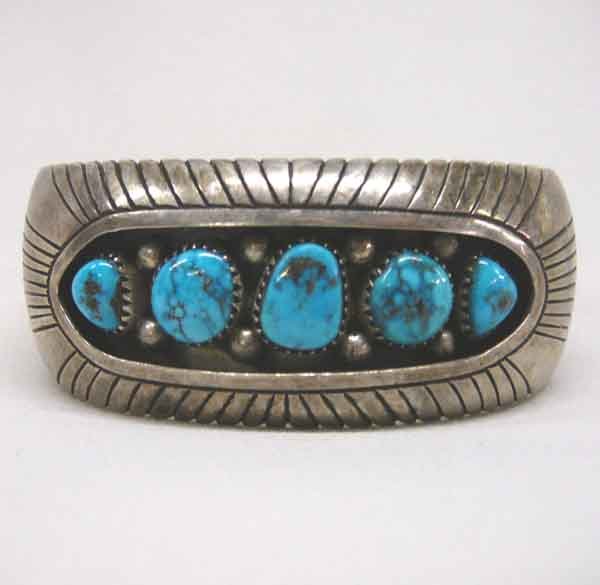 Navajo Silver Turquoise Shadow Box Bracelet 6.5": Navajo Silver & Turquoise Shadow Box Bracelet 6.5''
