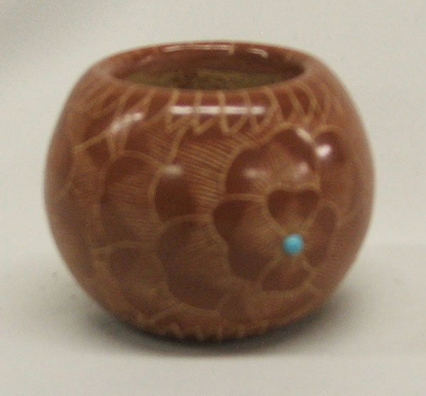 Mini Santa Clara Sgraffito Jar by J Gutierrez 2x2: Mini Santa Clara Sgraffito Jar by Julie Gutierrez 2''x2''. SHI $20.